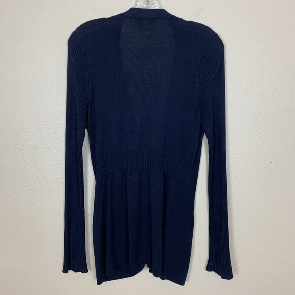 Cache Womens M Cardigan Sweater Navy Blue Gold Chain Nautical Quiet Luxury Knit - Picture 3 of 16